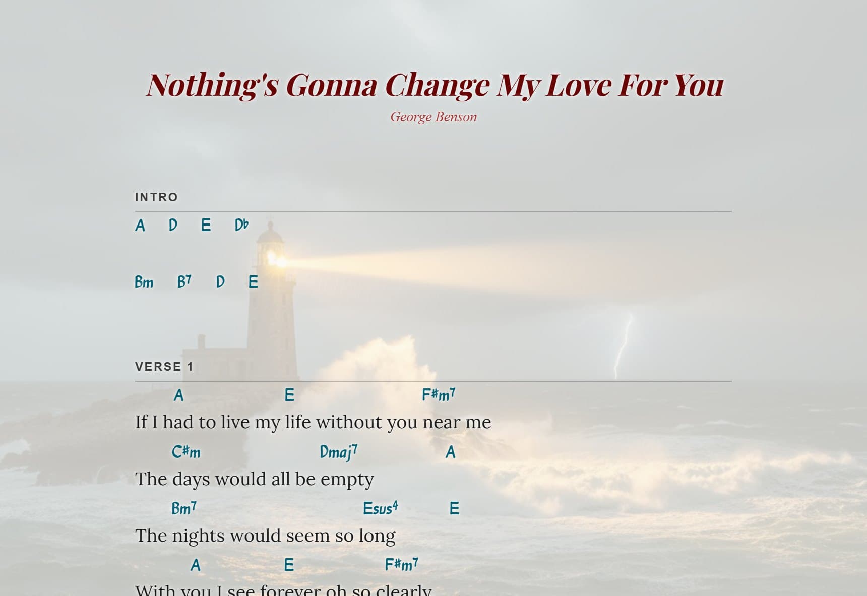 Nothing's Gonna Change My Love For You chord sheet made with ChordSheetMaker